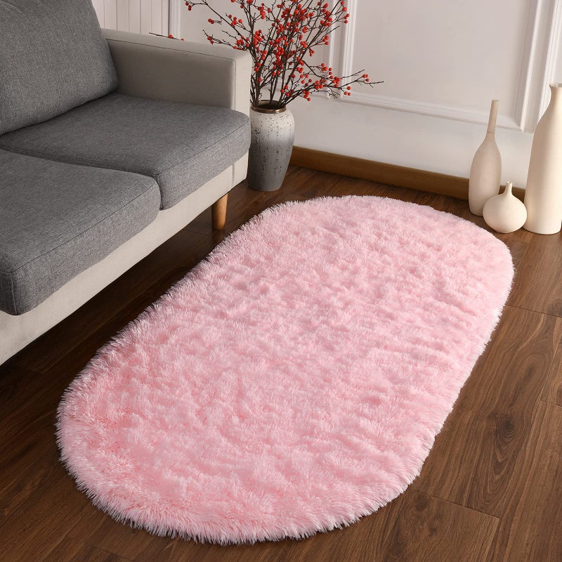 Softlife Fluffy Rugs for Bedroom, Shag Cute Area Rug for Girls and Kids Baby Room Home Decor, 2.6 x 5.3 Feet Oval Indoor Carpet for Nursery Dorm Living Room, Pink - Image 2